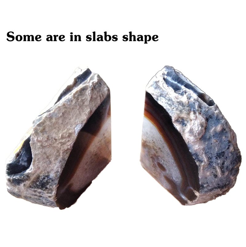 AMOYSTONE Geode Bookends Agate Shelve Decor Crystal Book Ends for Heavy Books Nature Brown with Rubber Bumper(1 Pair, 3-4 LBS) - Image 4
